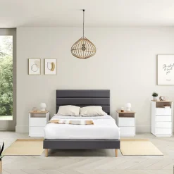 Cadre de lit plateforme Aroma capitonné 30 cm, 90x190 cm, Gris foncé>Vs Venta-Stock