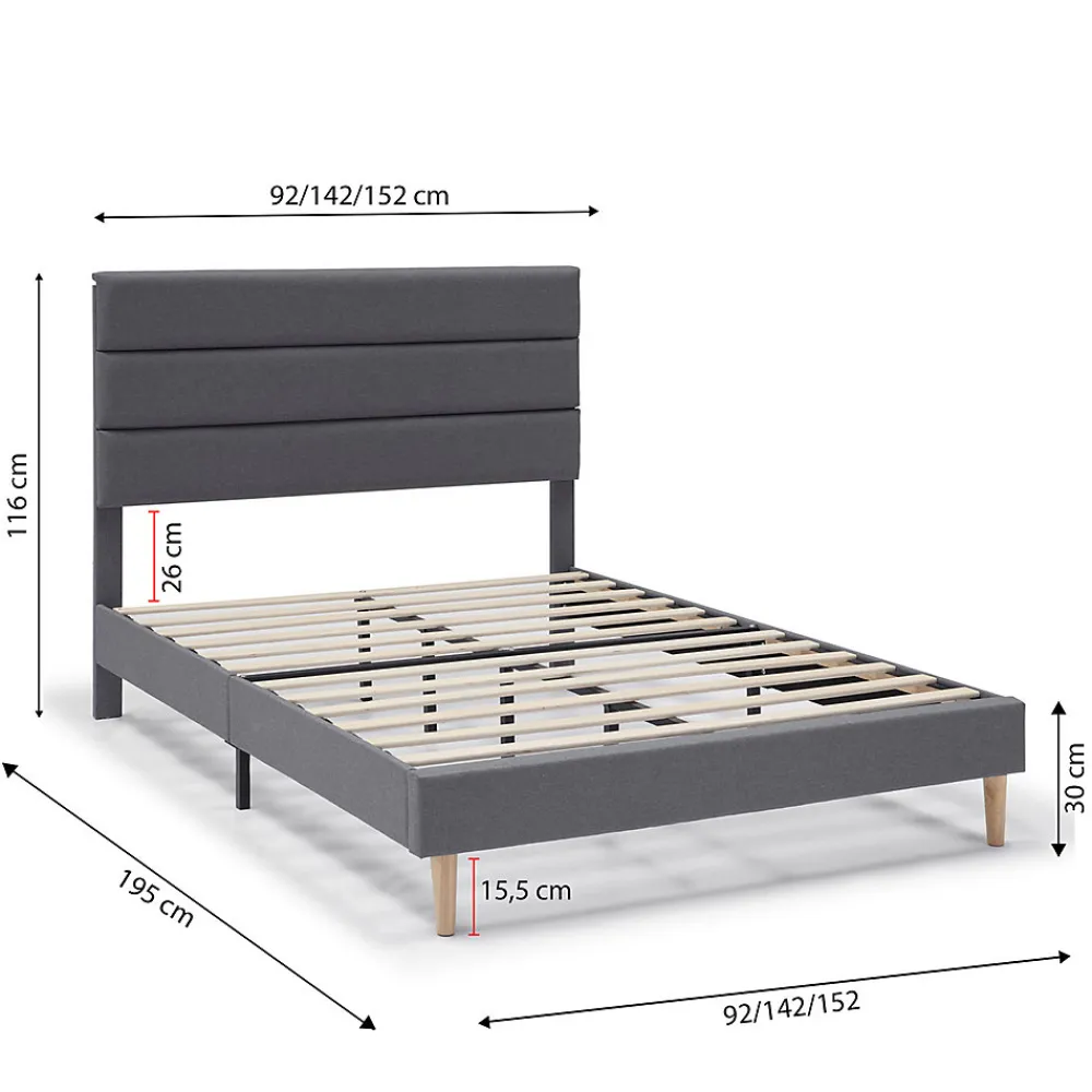 Cadre de lit plateforme Aroma capitonné 30 cm, 90x190 cm, Gris foncé>Vs Venta-Stock