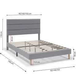 Vs Venta-Stock Cadre de lit plateforme Aroma capitonné 30 cm, 140x190 cm, Gris clair* Sommier