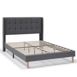 Cadre de lit plateforme Esther capitonné 30 cm, 140x190 cm, Gris foncé>Vs Venta-Stock Hot