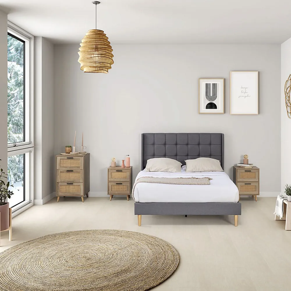 Cadre de lit plateforme Esther capitonné 30 cm, 140x190 cm, Gris foncé>Vs Venta-Stock Hot