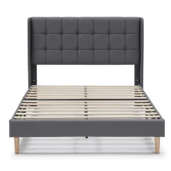 Cadre de lit plateforme Esther capitonné 30 cm, 140x190 cm, Gris foncé><noscript><img width=