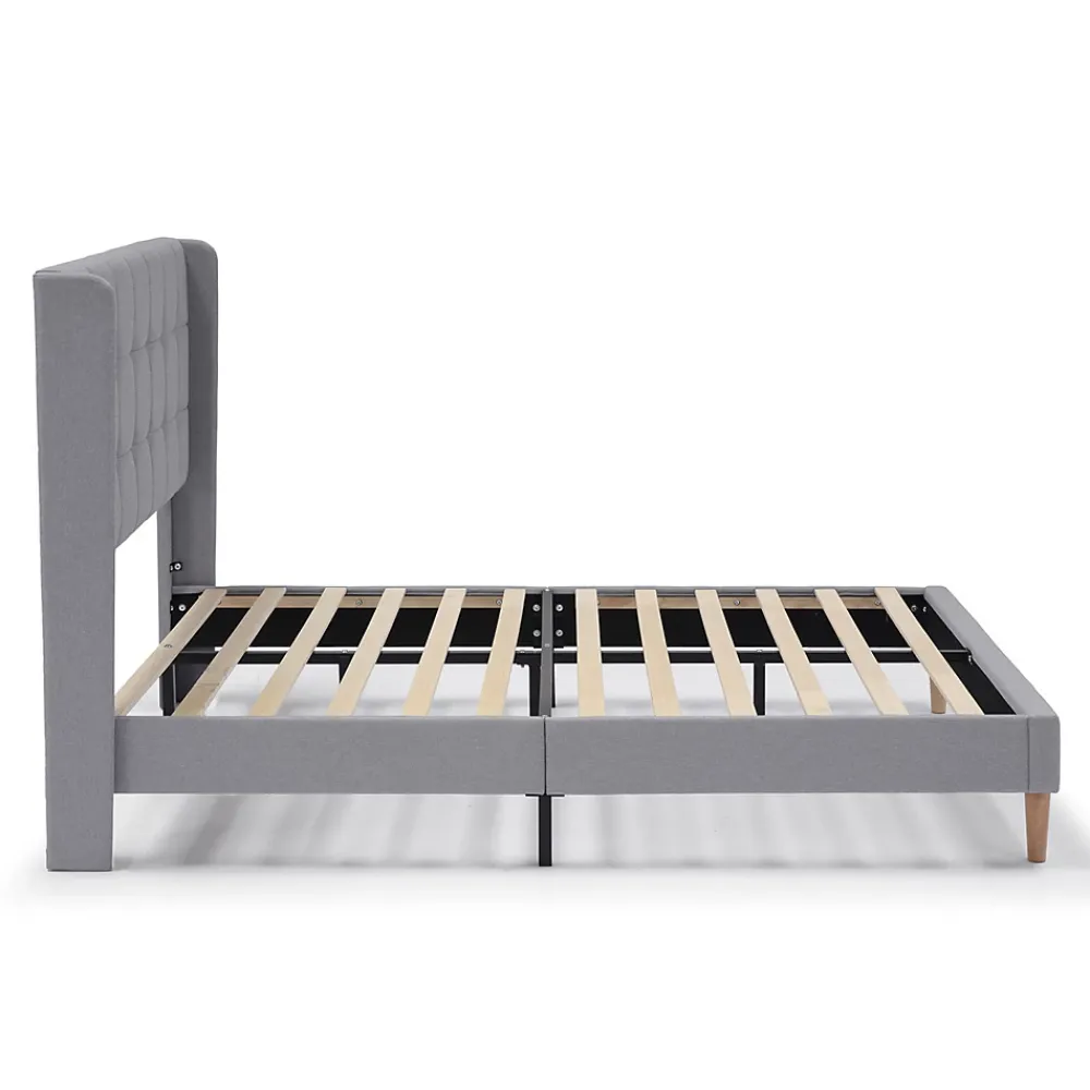 Vs Venta-Stock Cadre de lit plateforme Esther capitonné 30 cm, 140x190 cm, Gris clair* Sommier