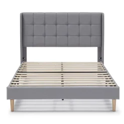 Vs Venta-Stock Cadre de lit plateforme Esther capitonné 30 cm, 140x190 cm, Gris clair* Sommier
