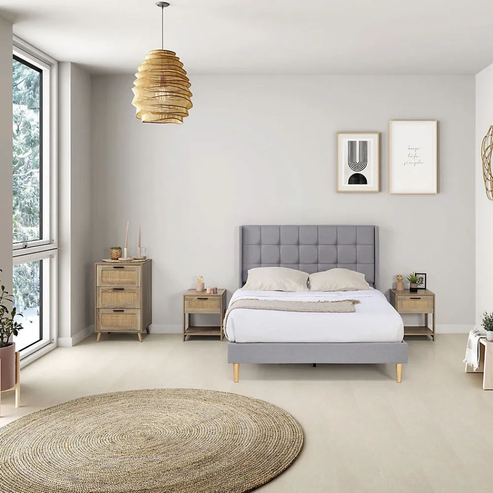 Vs Venta-Stock Cadre de lit plateforme Esther capitonné 30 cm, 140x190 cm, Gris clair* Sommier