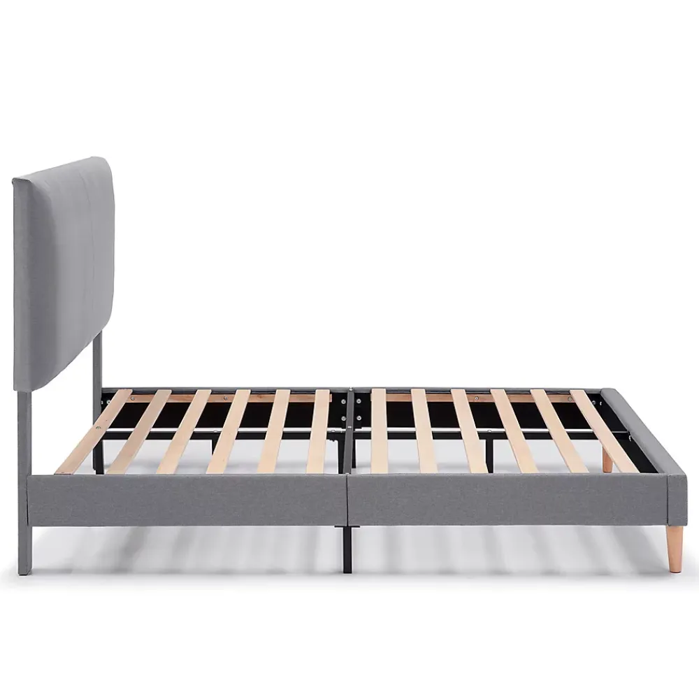 Vs Venta-Stock Cadre de lit rembourré Lauren 30 cm, 140 x 190 cm, Gris foncé* Sommier