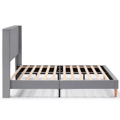 Vs Venta-Stock Cadre de lit rembourré Noelia 30 cm, 150x190 cm, Gris foncé* Sommier