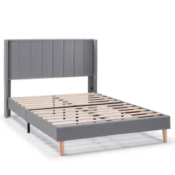 Vs Venta-Stock Cadre de lit rembourré Noelia 30 cm, 150x190 cm, Gris foncé* Sommier
