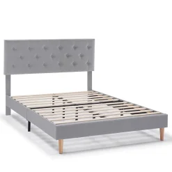 Vs Venta-Stock Cadre de lit rembourré Rosi 30 cm, 90x190 cm, Gris clair* Sommier