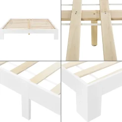 Cadre de Lit Simple en Pin 120 x 200 cm Blanc en.casa><noscript><img width=