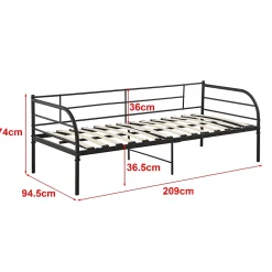 [En.Casa] Cadre de Lit Simple Falun Acier Laqué 90 x 200 cm Noir Mat en.casa* Lit Simple