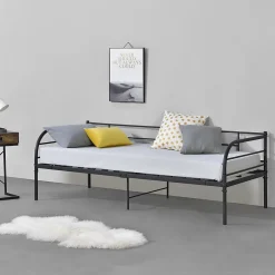 [En.Casa] Cadre de Lit Simple Falun Acier Laqué 90 x 200 cm Noir Mat en.casa* Lit Simple