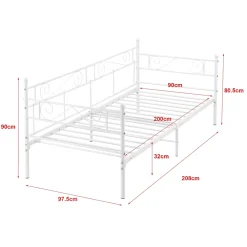 [En.Casa] Cadre de Lit Simple Kerava en Métal 90x200 cm Blanc Mat en.casa* Lit Simple