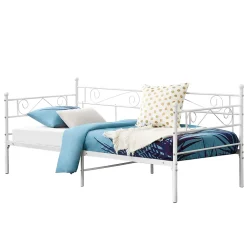 [En.Casa] Cadre de Lit Simple Kerava en Métal 90x200 cm Blanc Mat en.casa* Lit Simple