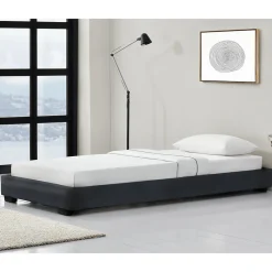 Cadre de Lit Simple Masari Rembourré avec Similicuir Noir 200 x 90 cm>Corium Outlet