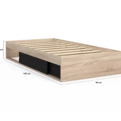 IDMarket Cadre de lit simple SALEM avec rangement et sommier 90 x 190 CM façon hêtre et noir* Lit Avec Rangement