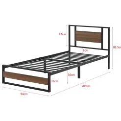 Cadre de Lit Simple Villach en Métal 90 x 200 cm Noir Mat Effet Noyer en.casa><noscript><img width=