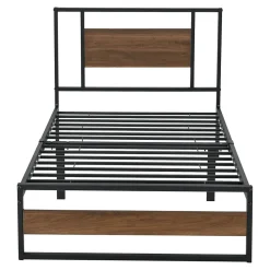 Cadre de Lit Simple Villach en Métal 90 x 200 cm Noir Mat Effet Noyer en.casa><noscript><img width=