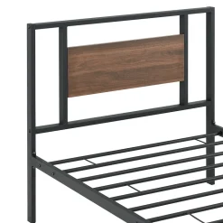Cadre de Lit Simple Villach en Métal 90 x 200 cm Noir Mat Effet Noyer en.casa><noscript><img width=
