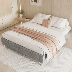 Teeno Cadre de lit 140x190cm, Plateforme capitonné 31 cm Sommier,8 Pieds* Lit Double