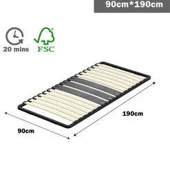 Teeno Cadre lattes 90x190 cm, 1x15 Lattes Peuplier Naturel* Sommier