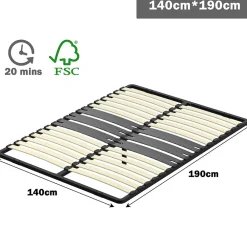 Cadre lattes 140x190 cm, 2x15 Lattes Peuplier Naturel><noscript><img width=