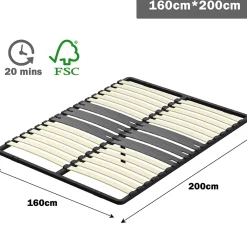 Teeno Cadre lattes 160x200 cm, 2x15 Lattes Peuplier Naturel* Sommier