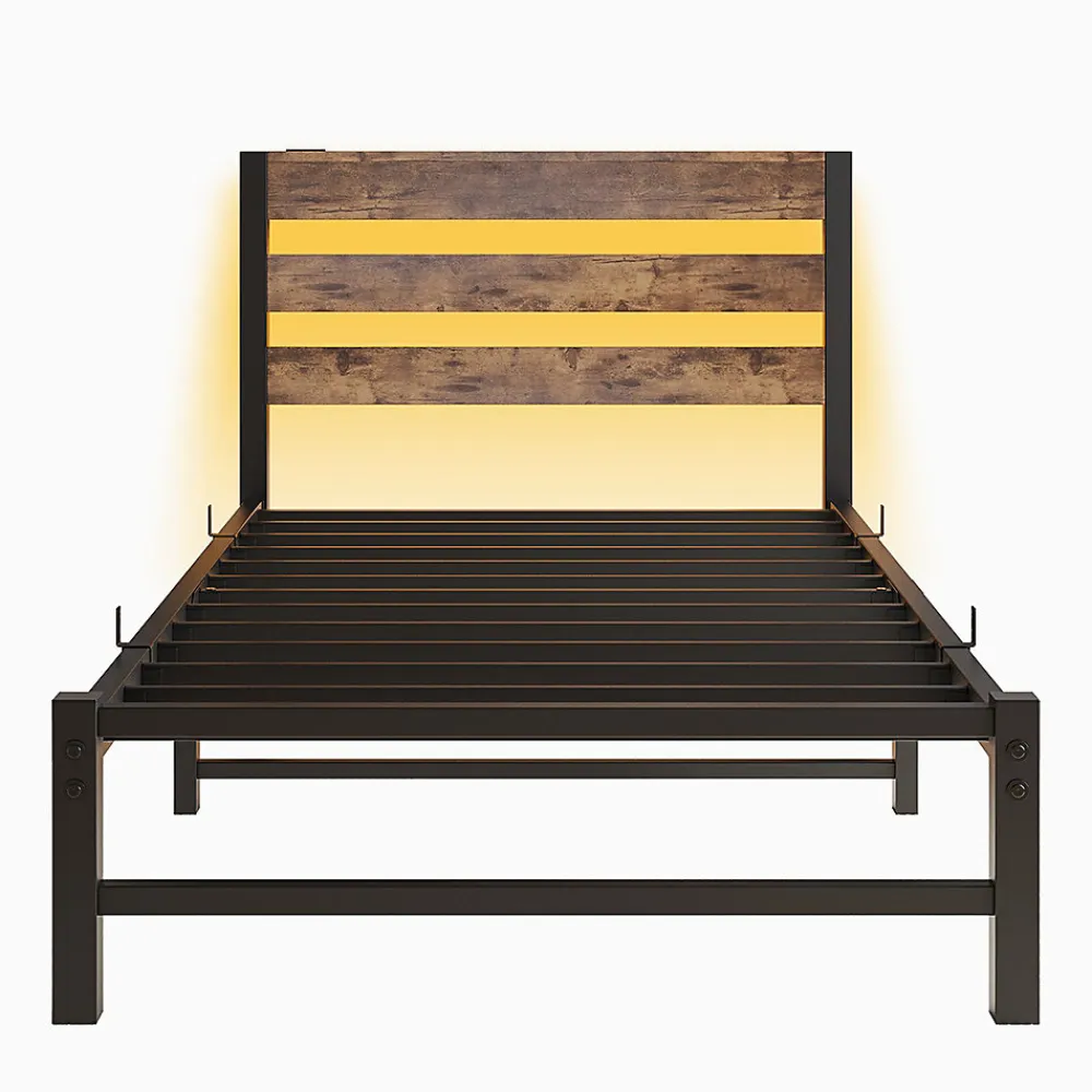 Cadre lit LED 90x200 cm, recharge USB, rangement sous matelas, structure métal>Blackcolors New