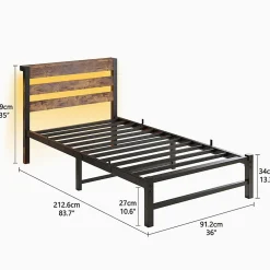 Cadre lit LED 90x200 cm, recharge USB, rangement sous matelas, structure métal><noscript><img width=