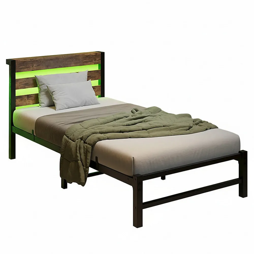 Cadre lit LED 90x200 cm, recharge USB, rangement sous matelas, structure métal>Blackcolors New