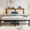 Cadre lit LED 140x200 cm, recharge USB, rangement sous matelas, métal>Blackcolors Hot