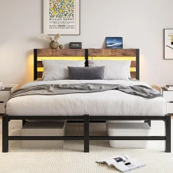 Cadre lit LED 140x200 cm, recharge USB, rangement sous matelas, métal>Blackcolors Hot