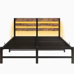 Cadre lit LED 140x200 cm, recharge USB, rangement sous matelas, métal>Blackcolors Hot