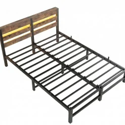 Cadre lit LED 140x200 cm, recharge USB, rangement sous matelas, métal><noscript><img width=