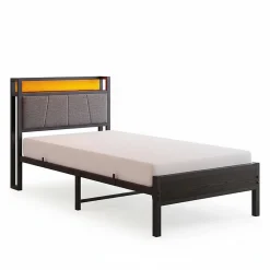Cadre lit LED 90x200 cm, tête de lit USB, lattes métalliques, montage facile>Blackcolors Outlet