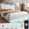 Blackcolors Cadre lit rembourré 140x200 cm, LED, USB-C, rangement hydraulique sous lit - beige* Lit Coffre