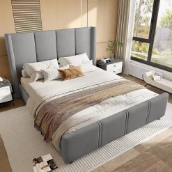 Blackcolors Cadre lit rembourré 140x190 cm, tête/pied hauts, USB, fer/bois - gris* Lit Coffre