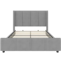 Blackcolors Cadre lit rembourré 140x190 cm, tête/pied hauts, USB, fer/bois - gris* Lit Coffre