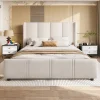 Blackcolors Cadre lit 140x200cm, tête/pied hauts, USB, fer + bois, beige* Lit Coffre