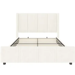 Blackcolors Cadre lit 140x200cm, tête/pied hauts, USB, fer + bois, beige* Lit Coffre