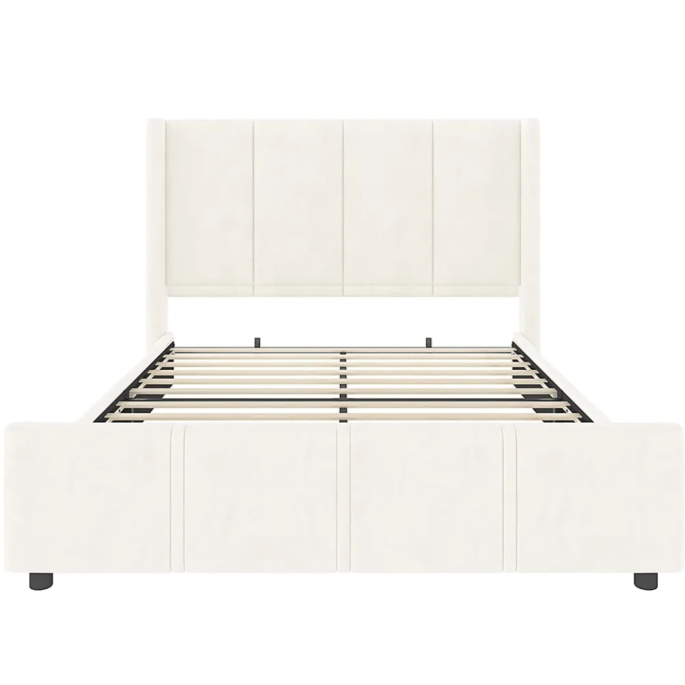 Blackcolors Cadre lit 140x200cm, tête/pied hauts, USB, fer + bois, beige* Lit Coffre