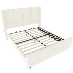 Blackcolors Cadre lit 140x200cm, tête/pied hauts, USB, fer + bois, beige* Lit Coffre