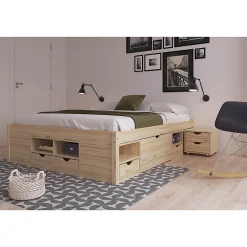 Altobuy CALI - Lit 140x200cm multi-rangement Bois Massif* Lit Double