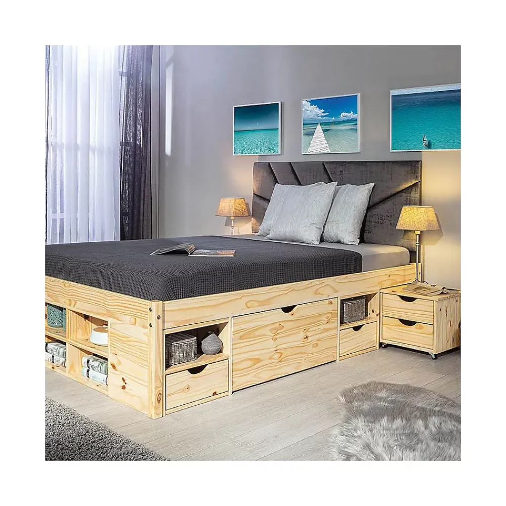 Altobuy CALI - Lit 140x200cm multi-rangement Bois Massif* Lit Double