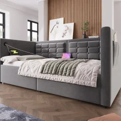 Redom Canapé 3 places convertible en tissu avec mécanisme clic-clac, accoudoirs et style contemporain pour salon* Lit Coffre
