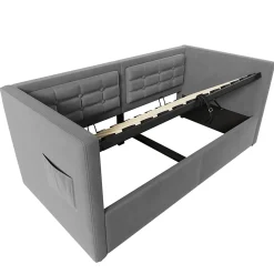 Redom Canapé 3 places convertible en tissu avec mécanisme clic-clac, accoudoirs et style contemporain pour salon* Lit Coffre