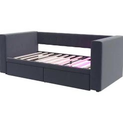 Canapé 3 places convertible 200x90x85 cm avec couchage 140x190 cm, coffre de rangement, tissu gris design><noscript><img width=