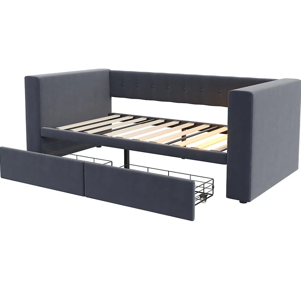 Canapé 3 places convertible 200x90x85 cm avec couchage 140x190 cm, coffre de rangement, tissu gris design>Redom Sale