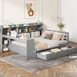 Redom Canapé 3 places convertible 200x90x85 cm avec coffre de rangement en tissu, dossier réglable et design contemporain* Lit Coffre