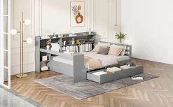 Redom Canapé 3 places convertible 200x90x85 cm avec coffre de rangement en tissu, dossier réglable et design contemporain* Lit Coffre